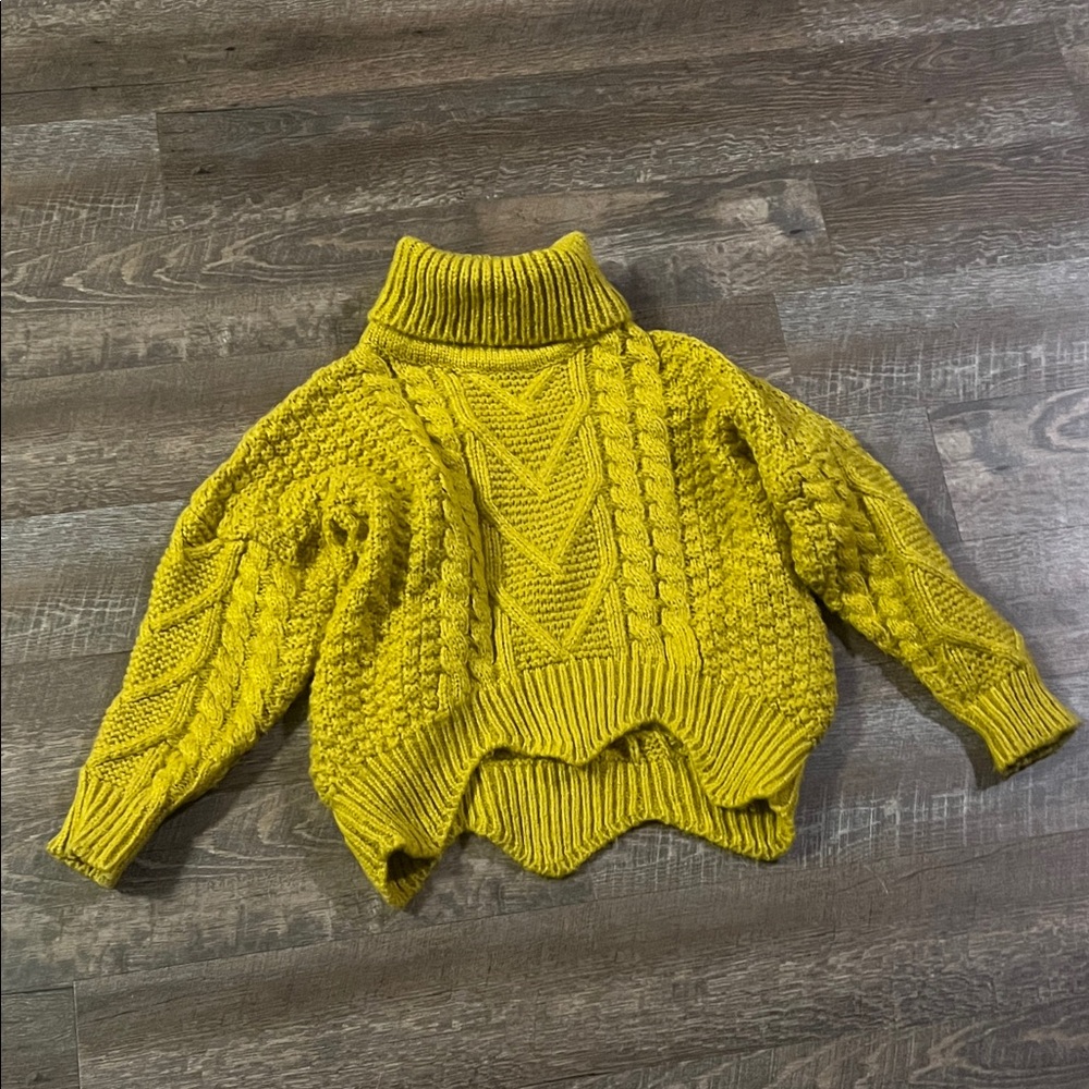 Chunky Turtleneck Cable Knit Sweater - Mustard Yellow